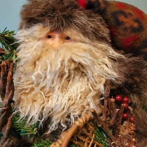 Rustic Santa Holiday Figurine with Curly Cream Beard